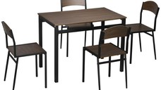 Set de sufragerie 5 piese, masa dreptunghiulara 100x63x76,5 cm, 4 scaune 45x40x82 cm, otel si MDF, maro negru HOMCOM | Aosom RO