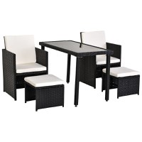 Set Mobila de Gradina Rattan 5 Buc Outsunny, cu Perne Combinate Rectangulare, Negru | Aosom RO - 1