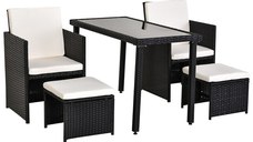 Set Mobila de Gradina Rattan 5 Buc Outsunny, cu Perne Combinate Rectangulare, Negru | Aosom RO