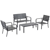 Set Mobilier de Gradina din 4 piese Outsunny, Lamele din Plastic, Cafea | Aosom RO - 1