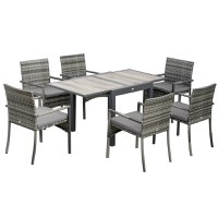 Set pentru gradina 7 buc. Outsunny cu masa extensibila, 6 scaune, ratan PE cu perne, gri, maro | Aosom RO - 1