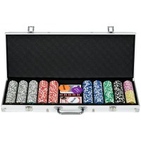 SPORTNOW 500 De Bucati Set De Jetoane De Poker, Carcasa Din Aluminiu, Jetoane De Poker Numerotate, 2 Pachete De Carti De Joc, 5 Zaruri - 1