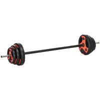 SPORTNOW Set de bare si placi de greutati de 20 kg cu maner antiderapant din PU, Ø17x140 cm, negru si rosu | AOSOM RO - 1