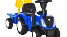 Tractor pentru Copii cu Remorca, Grebla si Lopata, 12-36 Luni, 91x29x44cm, Albastru inchis HOMCOM | Aosom Romania