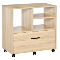 Vinsetto Mobilier Multifunctional pentru Birou din Lemn, Mobilier Suport Imprimanta cu 5 roti, Sertar si Etajera Reglabila, 77x40x73cm, Lemn - 1