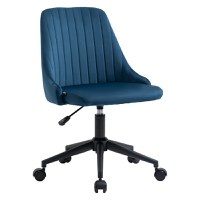 Vinsetto Scaun de Birou din Catifea Albastra cu Inaltime Reglabila, Sacun Ergonomic Pivotant 360 ° si Roti, 50x58x77-85cm - 1