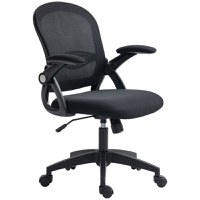 Vinsetto Scaun de Birou Ergonomic cu Spătar din Plasă și Scaun Tapițat, Scaun de Birou cu Înălțime Reglabilă, 65.5x61.5x88-97.5 cm, Negru - 1