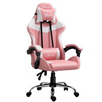 Vinsetto Scaun de Gaming Ergonomic cu Tetiera, Inaltime Reglabila su Rabatabil, Fotoliu Pivotant cu Roti, 63x67x119-127cm, Roz - 1