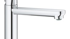 Baterie de bucatarie Grohe Bauflow, monocomanda, tip L, pipa medie, pivotanta, limitator, crom 31688000