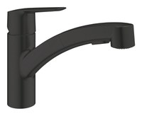 Baterie de bucatarie Grohe Start, 3/7'', pipa medie, pivotanta, dus extractabil, negru mat - 303072431 - 1