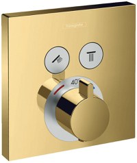 Baterie dus termostatata Hansgrohe Shower Select cu montaj incastrat si 2 iesiri, polished gold optic - 15763990 - 1