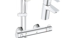 Pachet: Baterie cabina dus Grohe Grohtherm 800,set dus inclus-34565001+Baterie lavoar Grohe Eurosmart marimea S-33265002