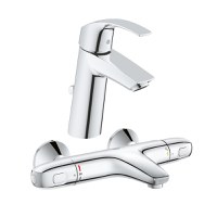 Pachet: Baterie Grohe cada/dus termostat Grohtherm 1000-34155003 + Baterie lavoar Grohe Eurosmart M size-23322001 - 1