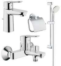 Pachet complet baterii baie Grohe Bau Edge marimea S(23328000,23334000,27853001), suport hartie igienica Essentials (40367001) - 1