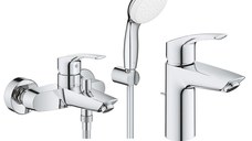 Pachet Grohe Eurosmart New 2021, editie profesionala, baterie cada,lavoar, set dus porter lungime 1,5m (33302003, 33265003)