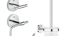 Set accesorii baie Grohe BauCity 3 in 1, perie wc (40463001) , suport hartie igienica(40457001), cuier prosop dublu (40461001)