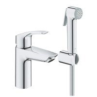 Set baterie lavoar Grohe Eurosmart S, 3/8'', monocomanda, set dus igienic, 1 jet, crom - 23124003 - 1