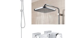 Set Coloana dus Grohe Vitalio palarie patrata 25 cm, baterie cabina dus Eurocube (26698000, 23145000 )