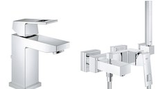 Set complet baterii baie Grohe Eurocube,baterie lavoar marimea S,baterie cada set de dus inclus - (23141000 ) ,( 2312700e )