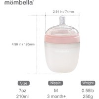 Biberon Anticolici Mombella Breast-Like cu Tetina M flux mediu, 100% Silicon, 210 ml Old Roze - 4