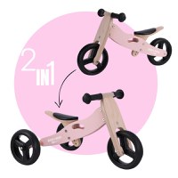 Bicicleta/tricicleta fara pedale, Free2Move, Din lemn, 2 in 1, Functie de bicicleta echilibru, Scaun reglabil, Roti ajustabile, Manere antiderapante, Varsta 1-3 ani, Dusty Pink - 1