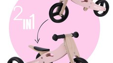 Bicicleta/tricicleta fara pedale, Free2Move, Din lemn, 2 in 1, Functie de bicicleta echilibru, Scaun reglabil, Roti ajustabile, Manere antiderapante, Varsta 1-3 ani, Dusty Pink