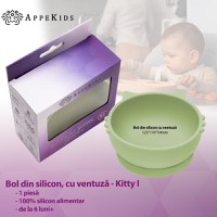 Bol din silicon, AppeKids, Kitty I - Raw Green - 2