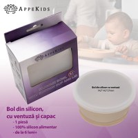 Bol din silicon cu ventuza si capac, AppeKids - Bubble Beige - 3