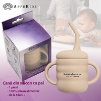 Cana din silicon cu pai, AppeKids - Bubble Beige - 2