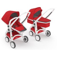 Carucior 2 in 1 Greentom Ecologic, Parte Sport si Landou cu Cadru Alb - Red - 1