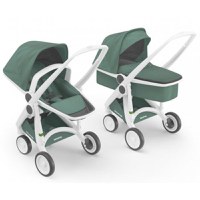 Carucior 2 in 1 Greentom Ecologic, Parte Sport si Landou cu Cadru Alb - Sage - 1