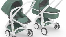 Carucior 2 in 1 Greentom Ecologic, Parte Sport si Landou cu Cadru Alb - Sage