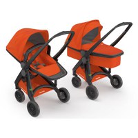 Carucior 2 in 1 Greentom Ecologic, Parte Sport si Landou cu Cadru Negru - Orange - 1