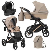 Carucior pentru copii, 3 in 1, Kunert, Lazzio, Premium, Cooper Frame, cu geanta, accesorii, Cappuccino + Scaun auto Cosmo Black + Adaptori - 1