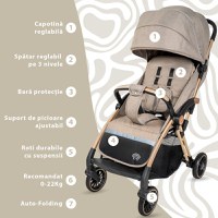 Carucior Sport AppeKids – Upp – Ultracompact, Pliere automata, De la nastere la 22kg - Bubble Beige - 2