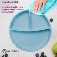 Farfurie compartimentata din silicon cu ventuza, AppeKids - Aqua Blue - 4