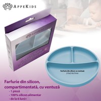 Farfurie compartimentata din silicon cu ventuza, AppeKids - Aqua Blue - 2