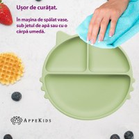 Farfurie compartimentata din silicon cu ventuza, AppeKids - Kitty - Raw Green - 4