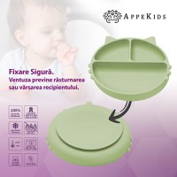 Farfurie compartimentata din silicon cu ventuza, AppeKids - Kitty - Raw Green - 3