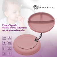 Farfurie compartimentata din silicon cu ventuza, AppeKids - Old Rose - 3