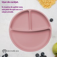 Farfurie compartimentata din silicon cu ventuza, AppeKids - Old Rose - 4