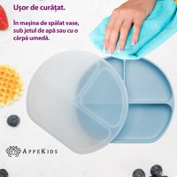 Farfurie compartimentata din silicon cu ventuza si capac, AppeKids - Aqua Blue - 4