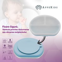 Farfurie compartimentata din silicon cu ventuza si capac, AppeKids - Aqua Blue - 3