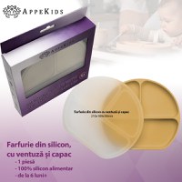 Farfurie compartimentata din silicon cu ventuza si capac, AppeKids - Honey - 2