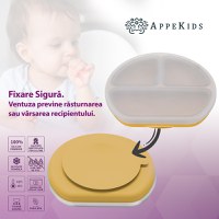 Farfurie compartimentata din silicon cu ventuza si capac, AppeKids - Honey - 3