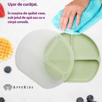 Farfurie compartimentata din silicon cu ventuza si capac, AppeKids - Raw Green - 4