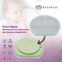 Farfurie compartimentata din silicon cu ventuza si capac, AppeKids - Raw Green - 3