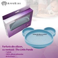 Farfurie din silicon cu ventuza, AppeKids, Panda - Aqua Blue - 2