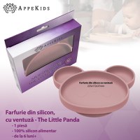 Farfurie din silicon cu ventuza, AppeKids, Panda - Old Rose - 2