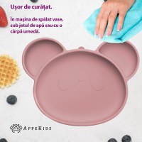 Farfurie din silicon cu ventuza, AppeKids, Panda - Old Rose - 4